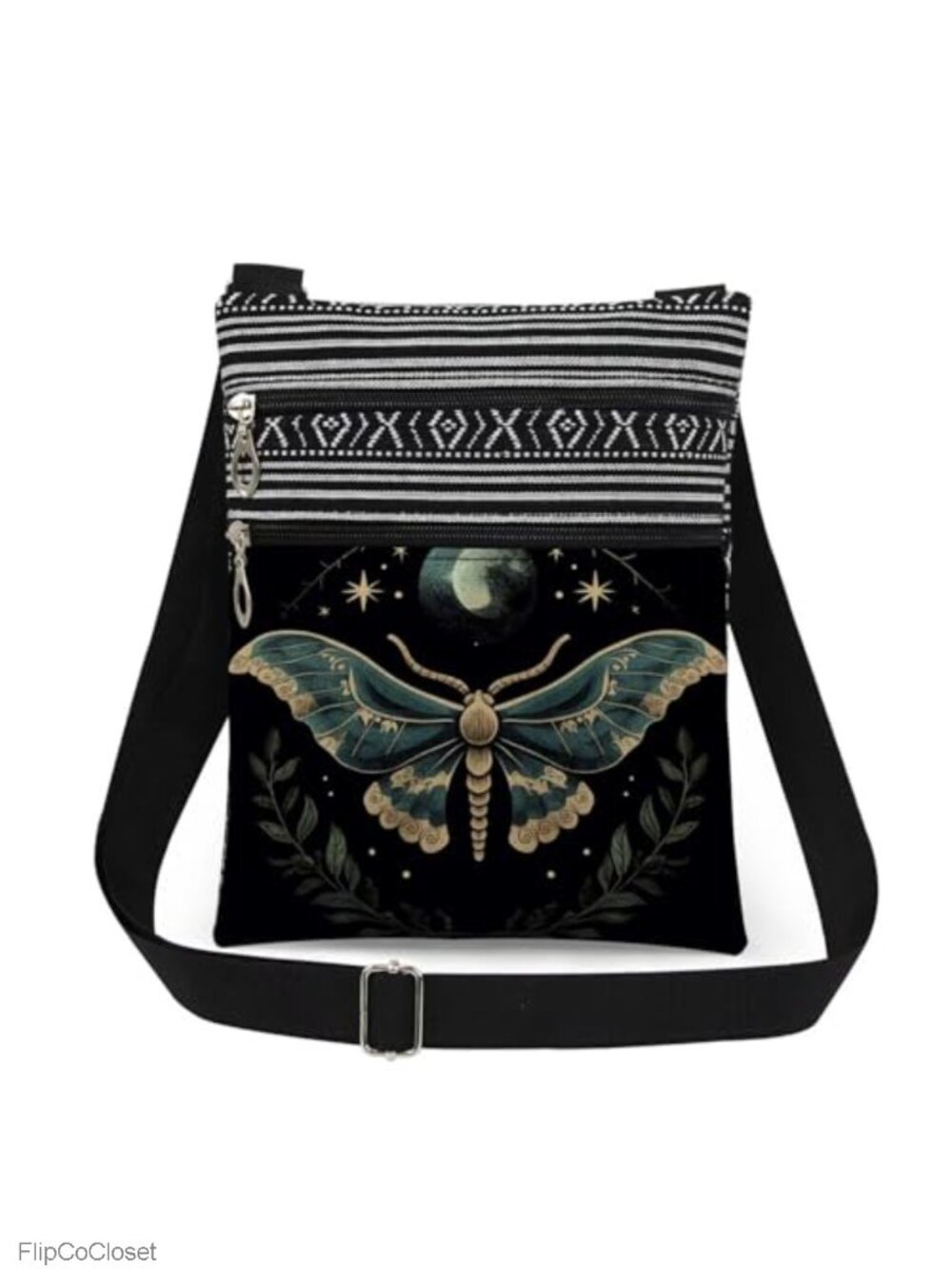 Moth Crossbody Bag Polyester Adjustable Strap Double Zipper Small Purse